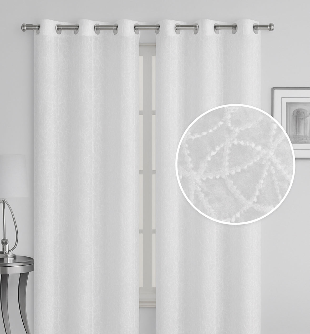 Sydney White Sheer Curtain with Embroidery