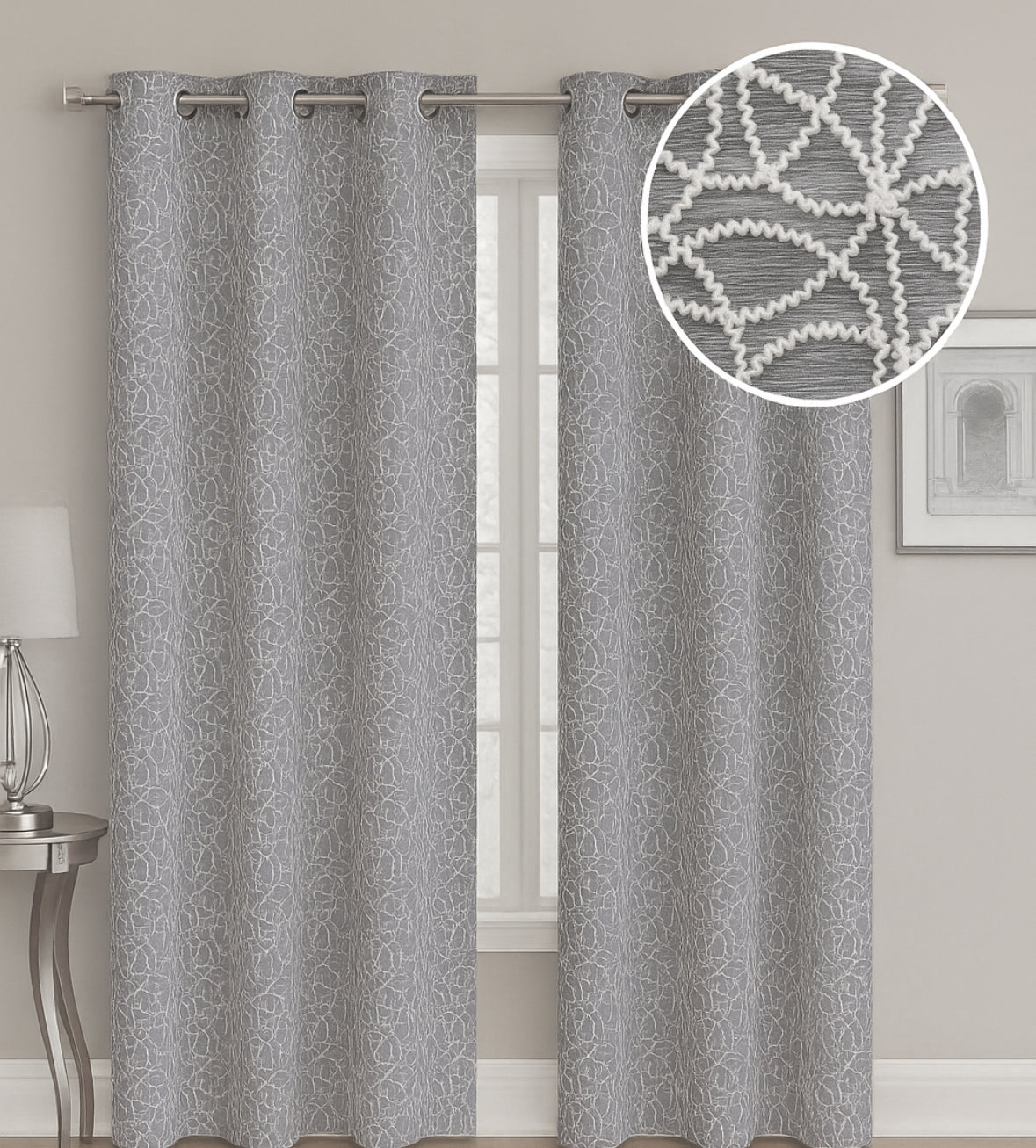 Sydney Gray Sheer Curtain with Embroidery
