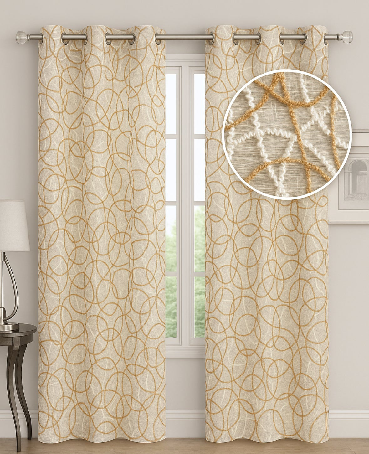 Sydney Beige Sheer Curtain with Embroidery