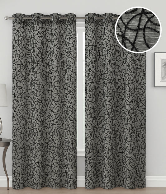 Sydney Black Sheer Curtain with Embroidery