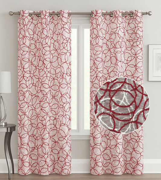 Sydney Red Sheer Curtain with Embroidery
