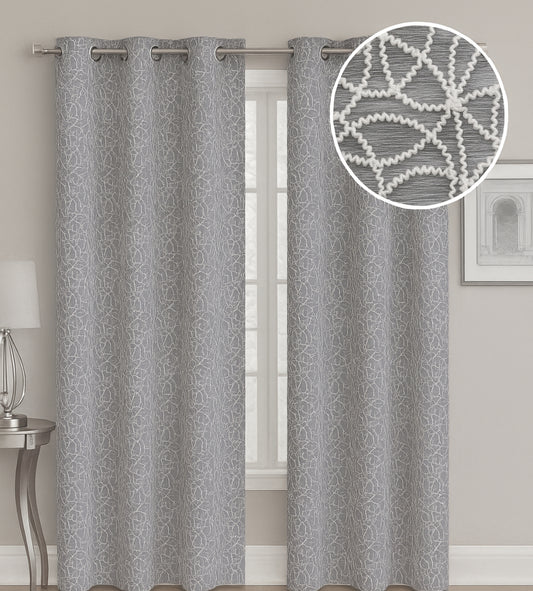 Sydney Gray Sheer Curtain with Embroidery